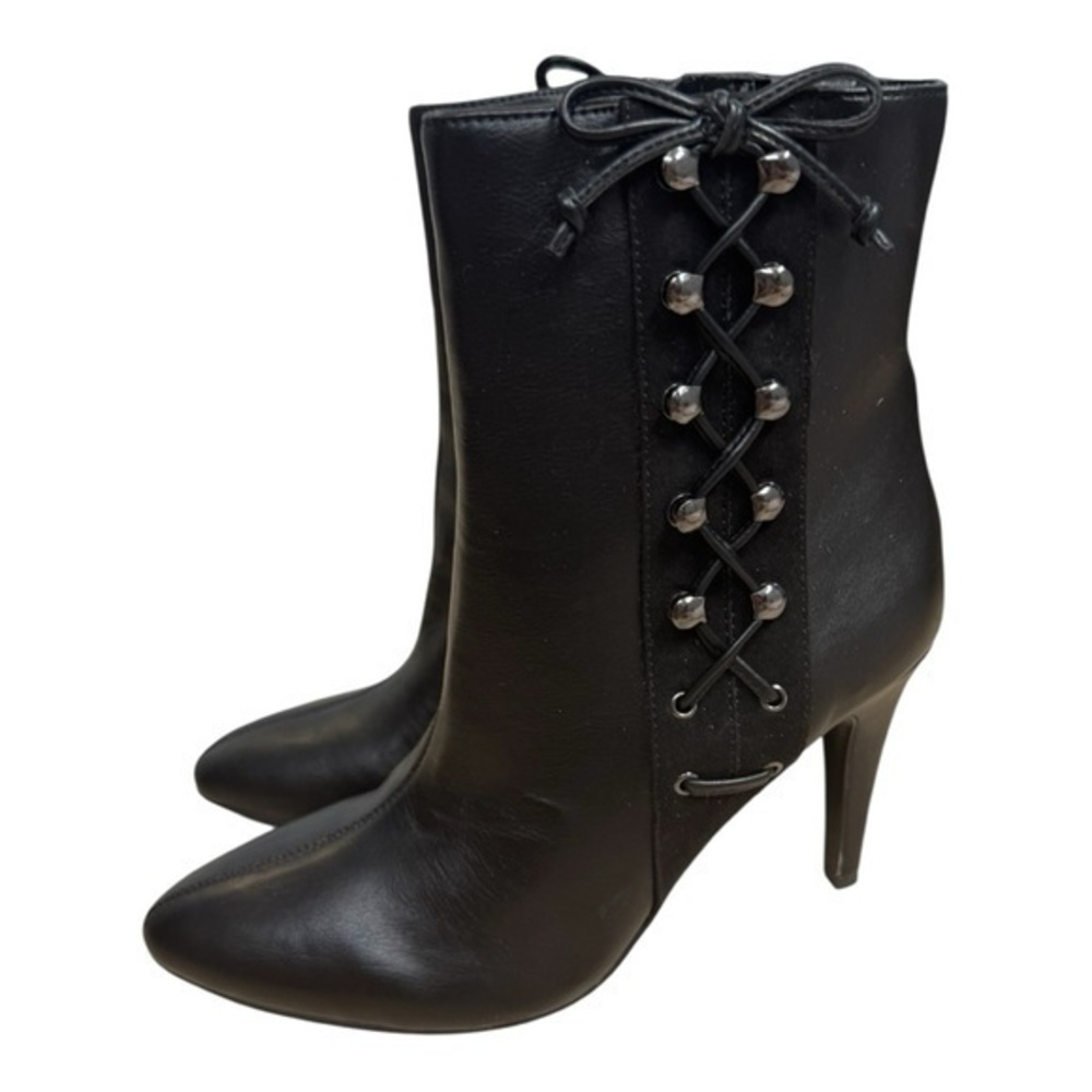 Nine West Black Heeled Lace-Up Boots Size 7 Stilleto Heel Ankle Boot Black